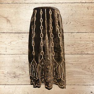 New Olive Green and gold velour skirt SZ 10 Carol Little